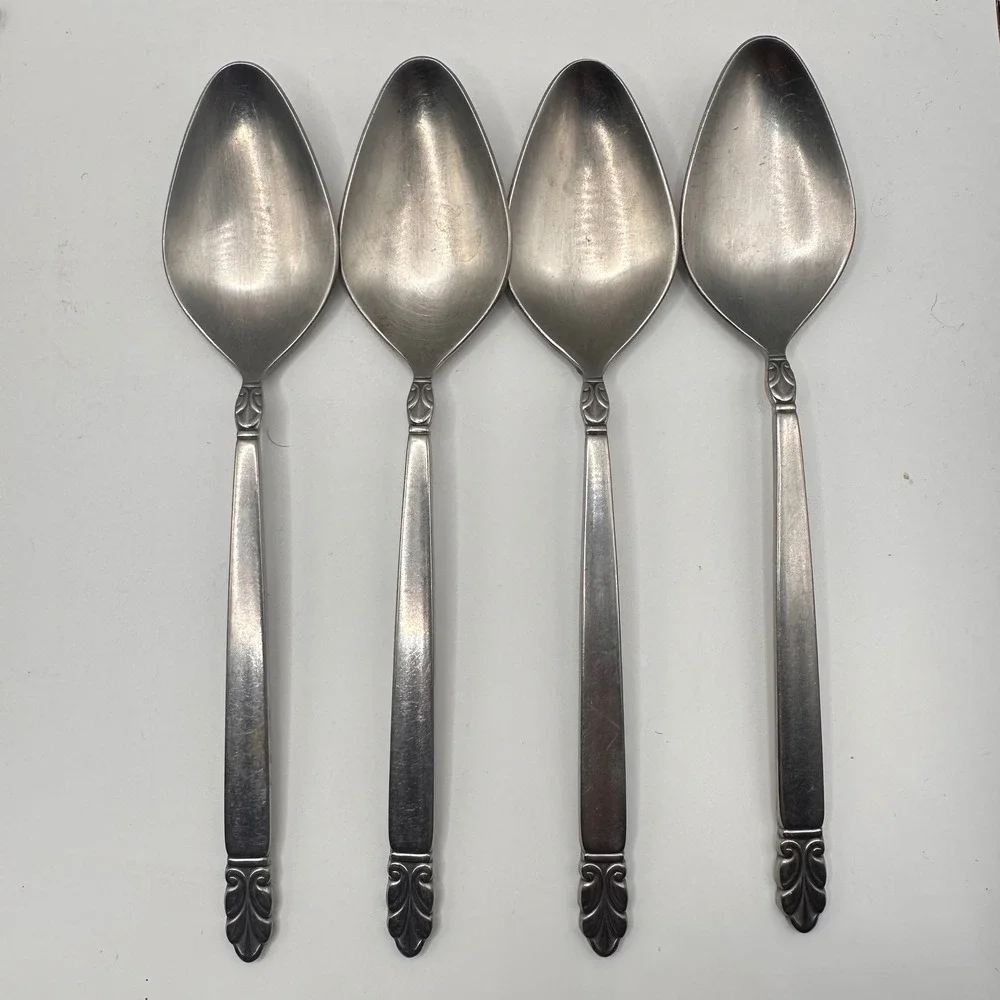 International Stainless Deluxe Norse Oval Soup Spoons Set of 4 Silverware Flat